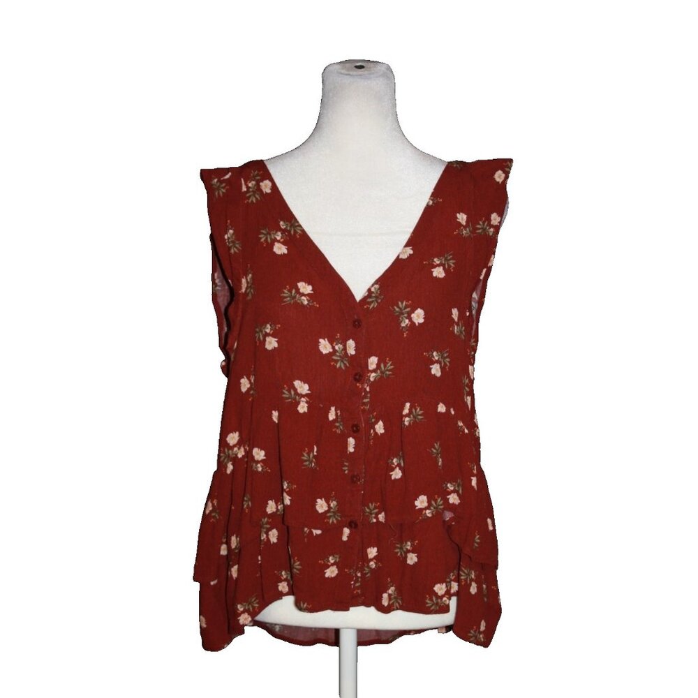 American Eagle Outfitters Rust Floral V-Neck Button Front Tank